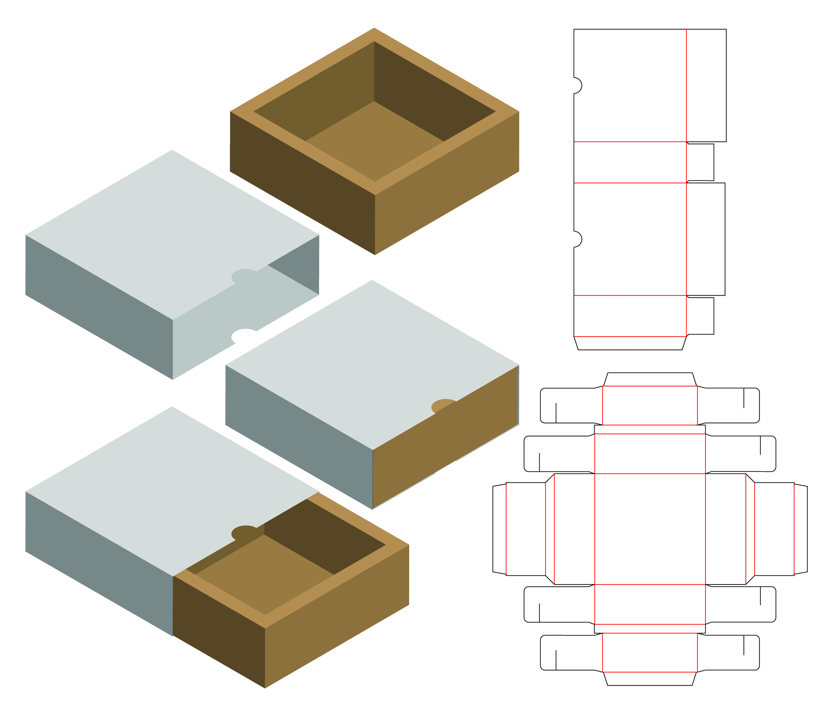 Custom packaging design structures and dielines
