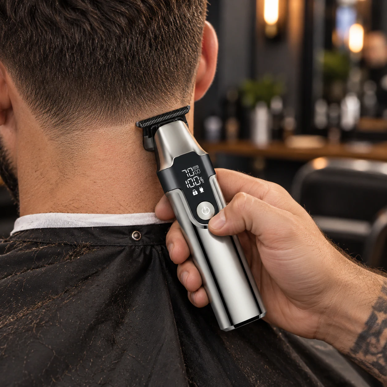 YMB059 digital hair clipper used for precise neckline finishing