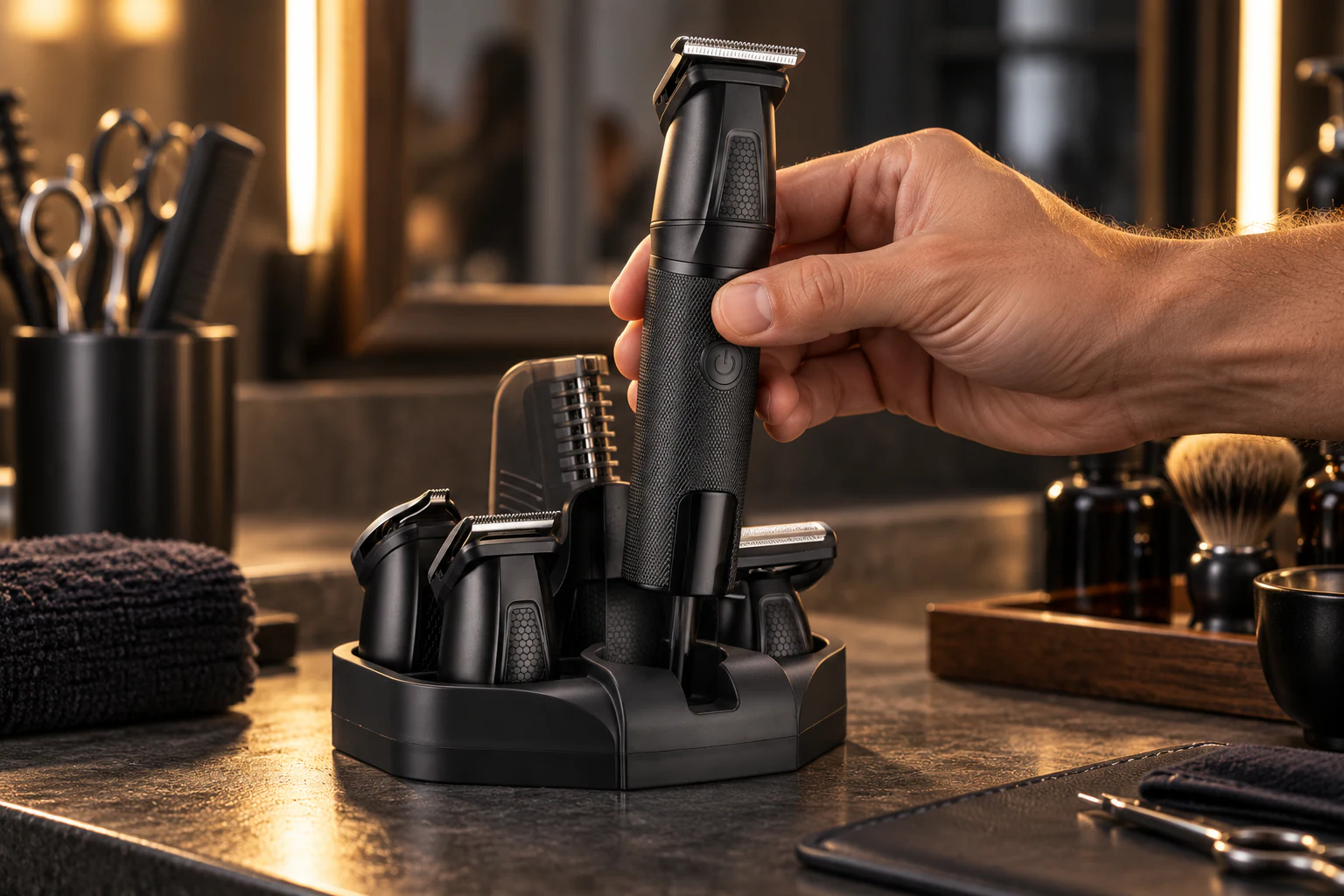 YMC102 multi-function grooming handle lifted from its modular docking station