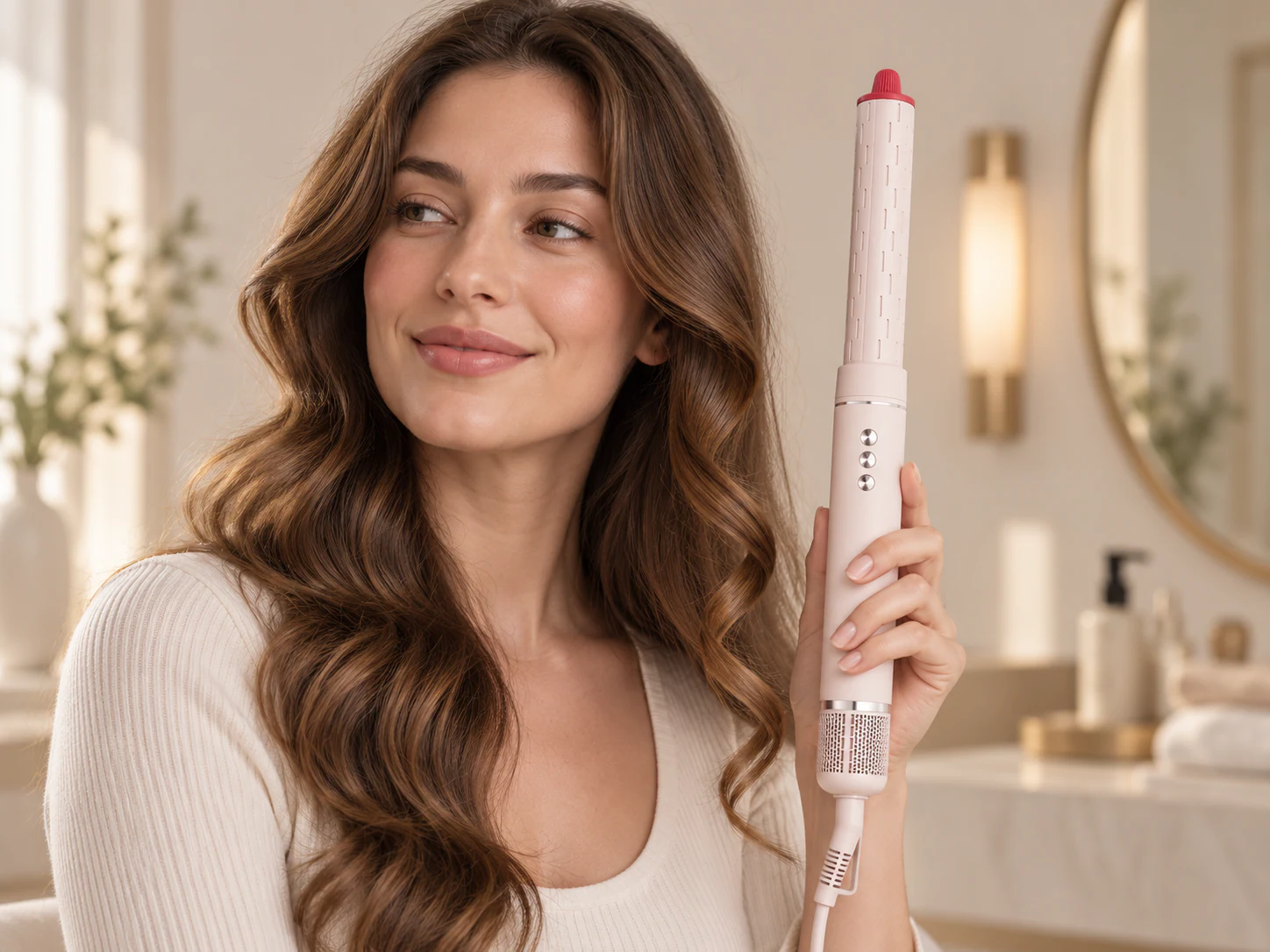 YWA502 air styler shown in its straight connected curling-barrel configuration